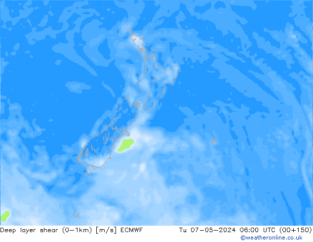 Deep layer shear (0-1km) ECMWF mar 07.05.2024 06 UTC