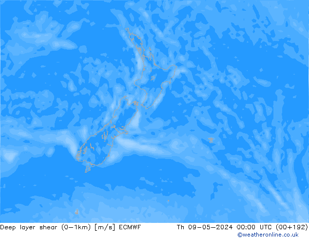 Deep layer shear (0-1km) ECMWF Th 09.05.2024 00 UTC