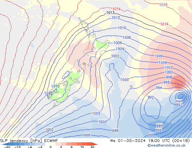 SLP tendency ECMWF We 01.05.2024 18 UTC