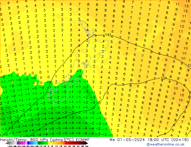 Z500/Rain (+SLP)/Z850 ECMWF We 01.05.2024 18 UTC