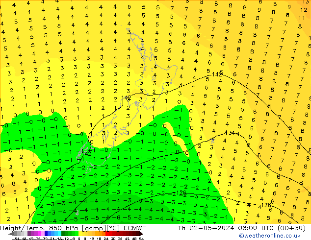 Z500/Rain (+SLP)/Z850 ECMWF Th 02.05.2024 06 UTC