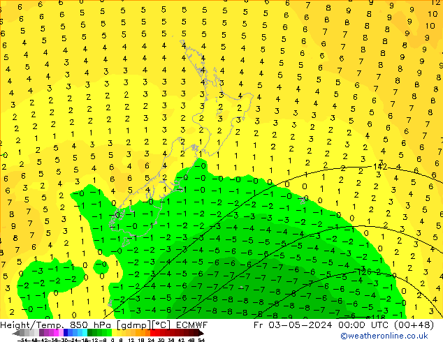 Z500/Regen(+SLP)/Z850 ECMWF vr 03.05.2024 00 UTC