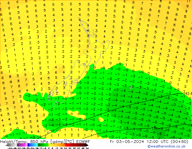 Z500/Rain (+SLP)/Z850 ECMWF vie 03.05.2024 12 UTC