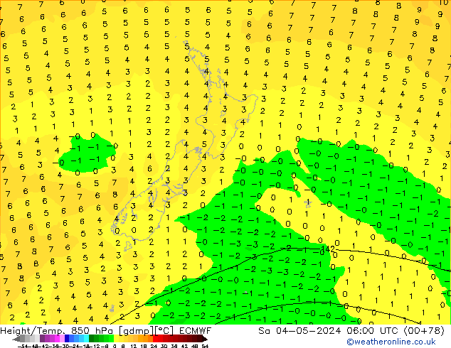 Height/Temp. 850 hPa ECMWF Sa 04.05.2024 06 UTC