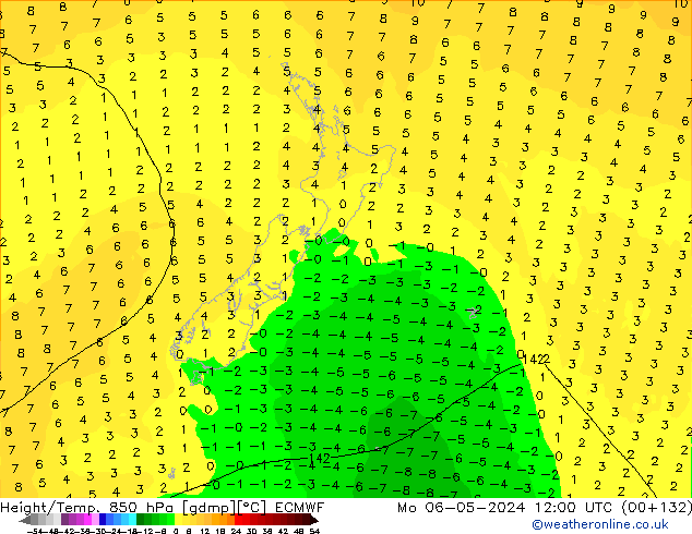 Z500/Rain (+SLP)/Z850 ECMWF Mo 06.05.2024 12 UTC