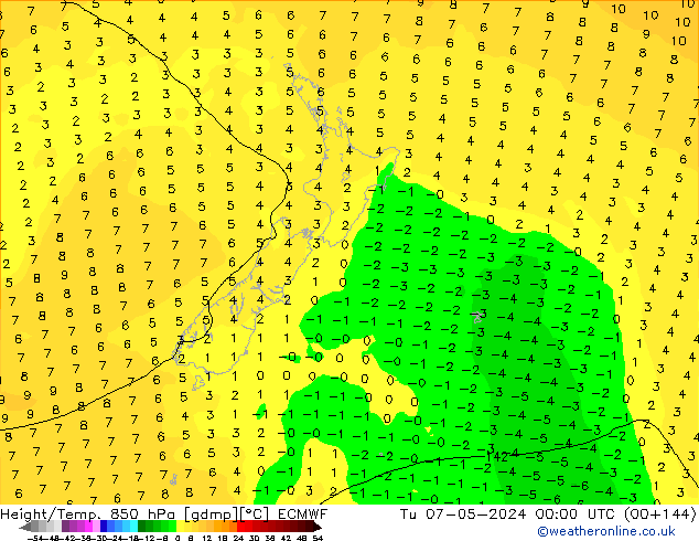 Height/Temp. 850 hPa ECMWF Út 07.05.2024 00 UTC