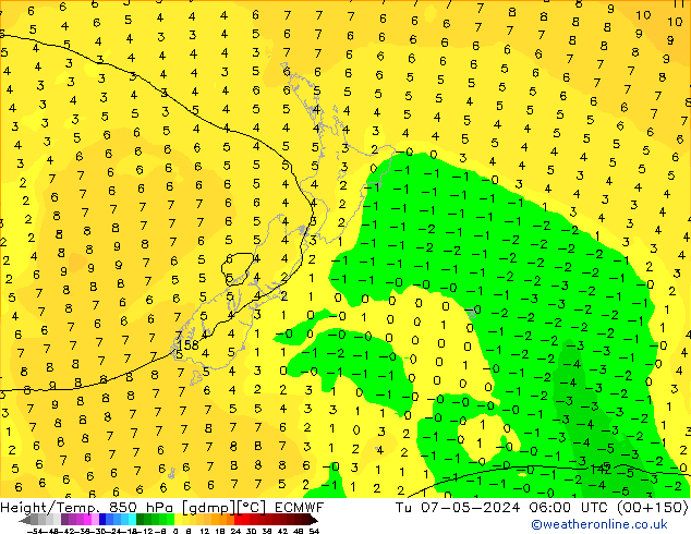 Z500/Rain (+SLP)/Z850 ECMWF Ter 07.05.2024 06 UTC