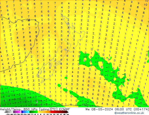 Z500/Rain (+SLP)/Z850 ECMWF We 08.05.2024 06 UTC