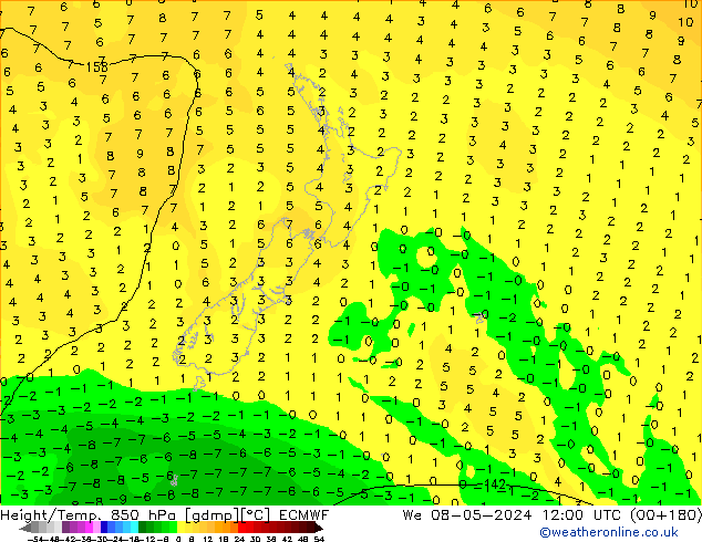 Z500/Rain (+SLP)/Z850 ECMWF mer 08.05.2024 12 UTC