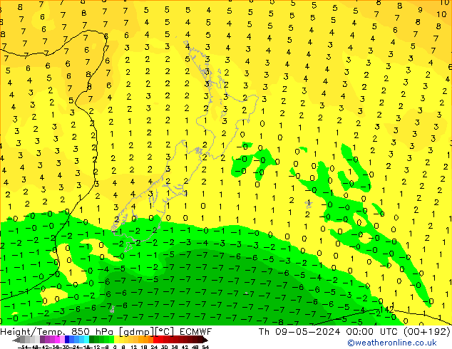 Z500/Yağmur (+YB)/Z850 ECMWF Per 09.05.2024 00 UTC