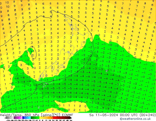 Height/Temp. 850 hPa ECMWF Sa 11.05.2024 00 UTC