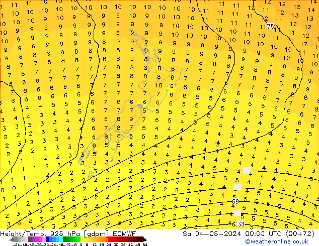 Height/Temp. 925 hPa ECMWF So 04.05.2024 00 UTC