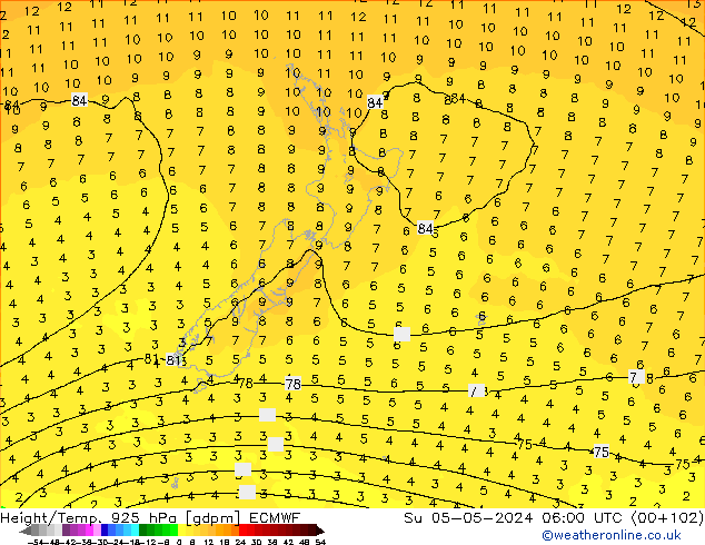 Géop./Temp. 925 hPa ECMWF dim 05.05.2024 06 UTC