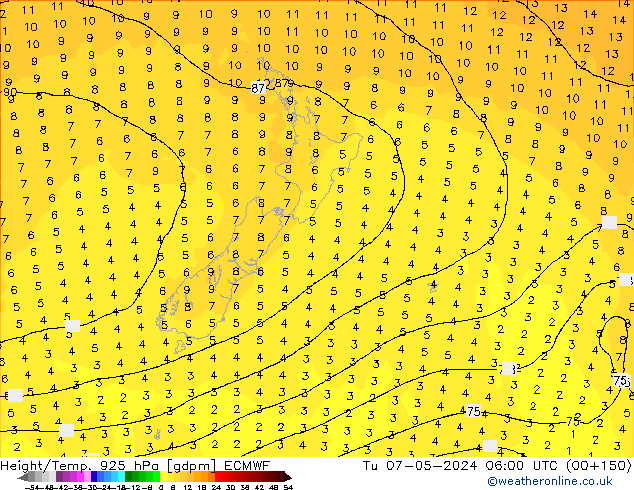 Height/Temp. 925 hPa ECMWF mar 07.05.2024 06 UTC