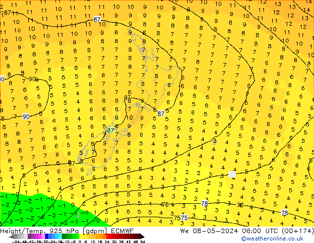 Height/Temp. 925 hPa ECMWF Qua 08.05.2024 06 UTC