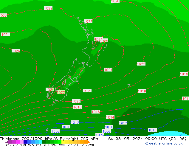 Thck 700-1000 hPa ECMWF nie. 05.05.2024 00 UTC