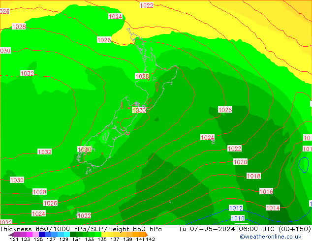 Thck 850-1000 hPa ECMWF Út 07.05.2024 06 UTC