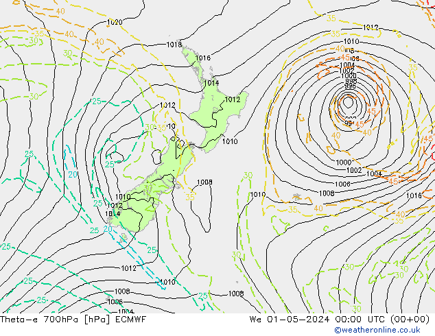 Theta-e 700hPa ECMWF We 01.05.2024 00 UTC