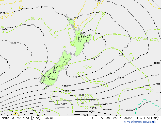 Theta-e 700hPa ECMWF Paz 05.05.2024 00 UTC