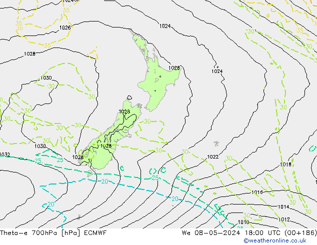 Theta-e 700hPa ECMWF We 08.05.2024 18 UTC