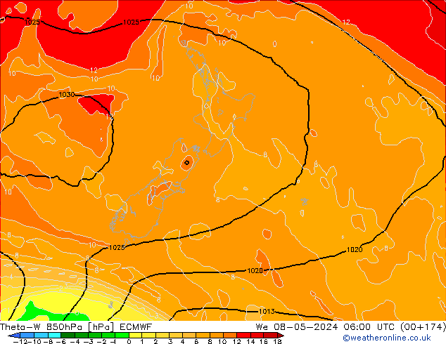 Theta-W 850hPa ECMWF Qua 08.05.2024 06 UTC