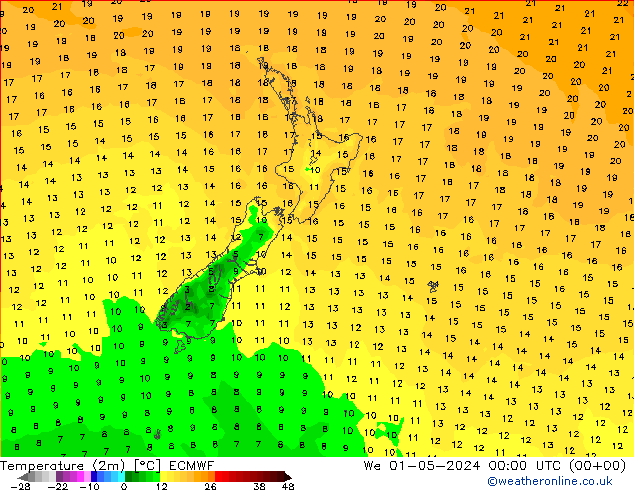 Temperature (2m) ECMWF We 01.05.2024 00 UTC