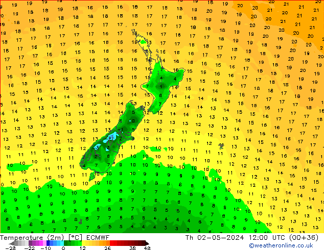 Temperatura (2m) ECMWF Qui 02.05.2024 12 UTC