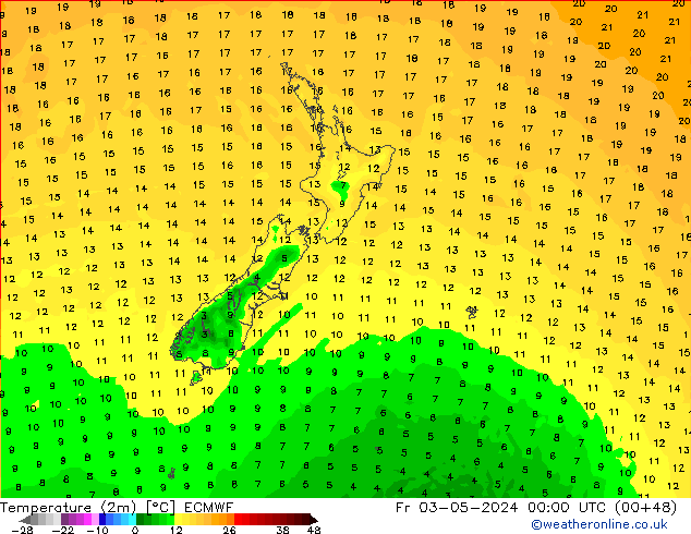 Temperature (2m) ECMWF Fr 03.05.2024 00 UTC