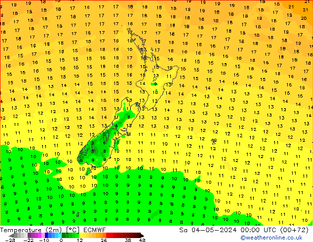 mapa temperatury (2m) ECMWF so. 04.05.2024 00 UTC