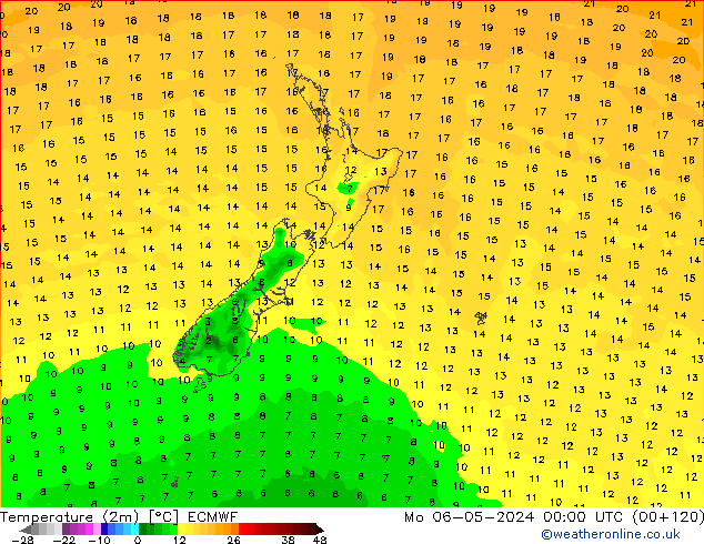 Temperatuurkaart (2m) ECMWF ma 06.05.2024 00 UTC