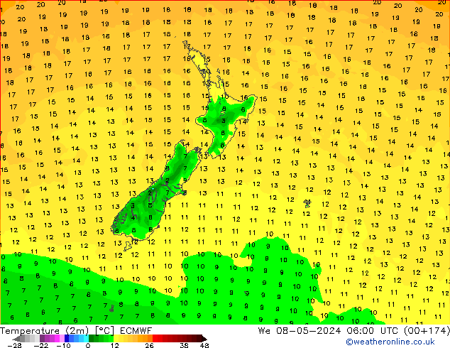 Temperatura (2m) ECMWF Qua 08.05.2024 06 UTC