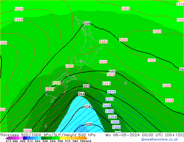 Thck 500-1000hPa ECMWF Mo 06.05.2024 00 UTC