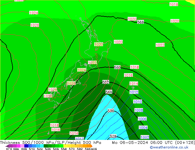 Schichtdicke 500-1000 hPa ECMWF Mo 06.05.2024 06 UTC