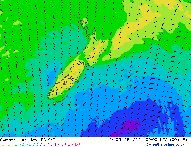 Viento 10 m ECMWF vie 03.05.2024 00 UTC