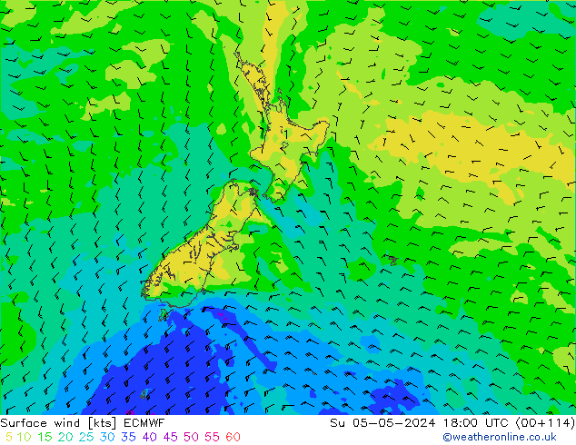 Surface wind ECMWF Su 05.05.2024 18 UTC