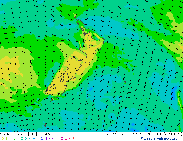 Vento 10 m ECMWF mar 07.05.2024 06 UTC