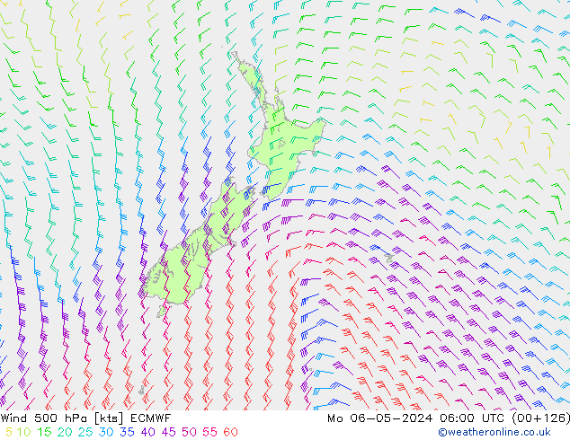 Vento 500 hPa ECMWF lun 06.05.2024 06 UTC