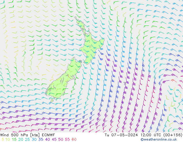 Wind 500 hPa ECMWF Di 07.05.2024 12 UTC