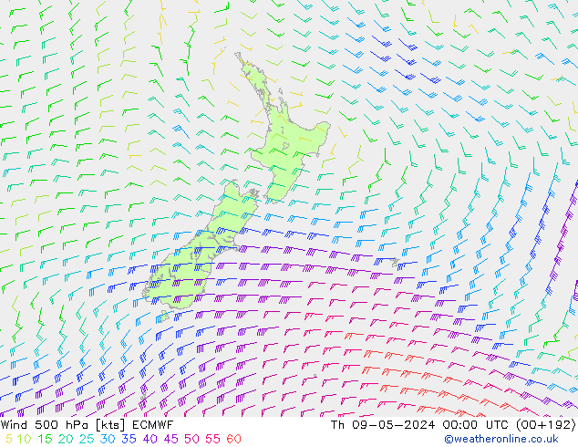 Wind 500 hPa ECMWF Th 09.05.2024 00 UTC