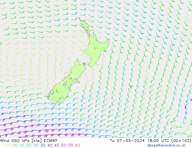 Wind 950 hPa ECMWF Tu 07.05.2024 18 UTC