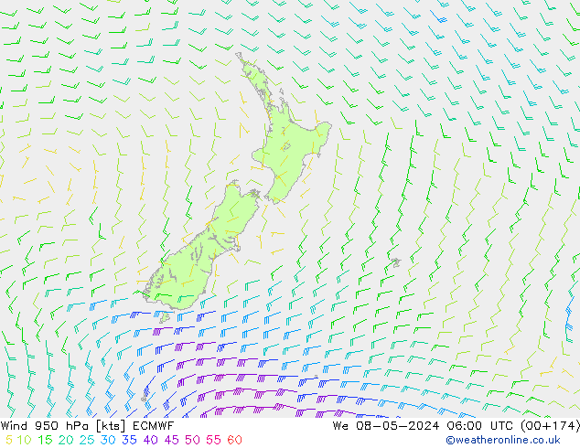 Vento 950 hPa ECMWF Qua 08.05.2024 06 UTC