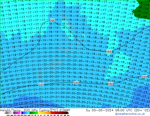 Yükseklik/Sıc. 500 hPa ECMWF Paz 05.05.2024 06 UTC