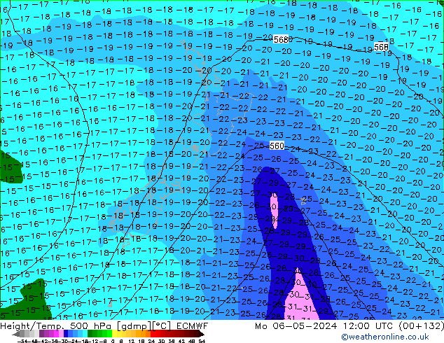 Height/Temp. 500 hPa ECMWF Seg 06.05.2024 12 UTC