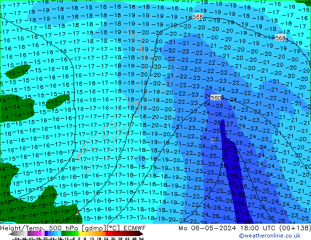 Z500/Rain (+SLP)/Z850 ECMWF пн 06.05.2024 18 UTC