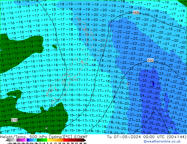 Z500/Rain (+SLP)/Z850 ECMWF Út 07.05.2024 00 UTC