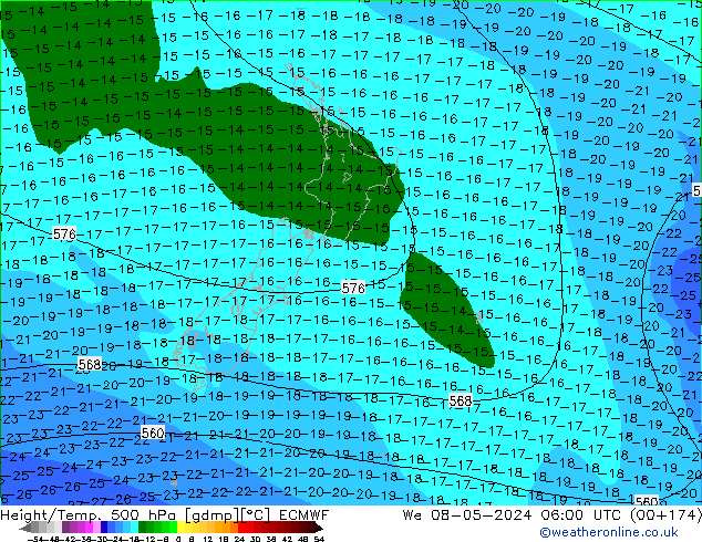 Height/Temp. 500 hPa ECMWF Qua 08.05.2024 06 UTC