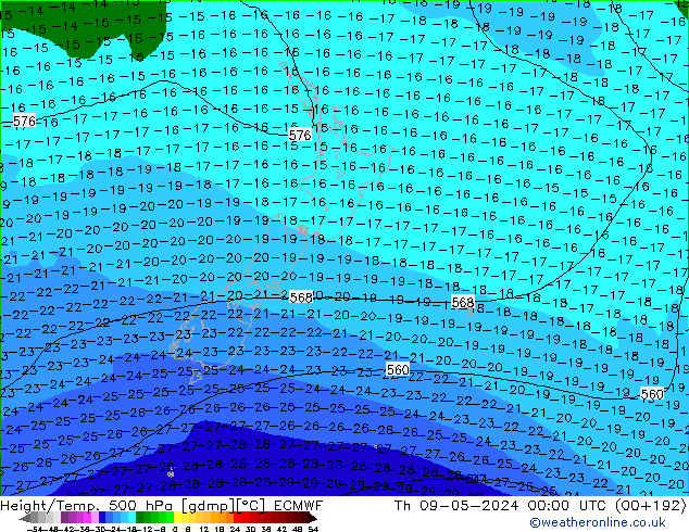 Z500/Rain (+SLP)/Z850 ECMWF Th 09.05.2024 00 UTC