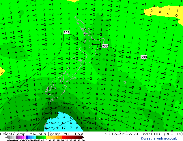 Height/Temp. 700 hPa ECMWF Su 05.05.2024 18 UTC