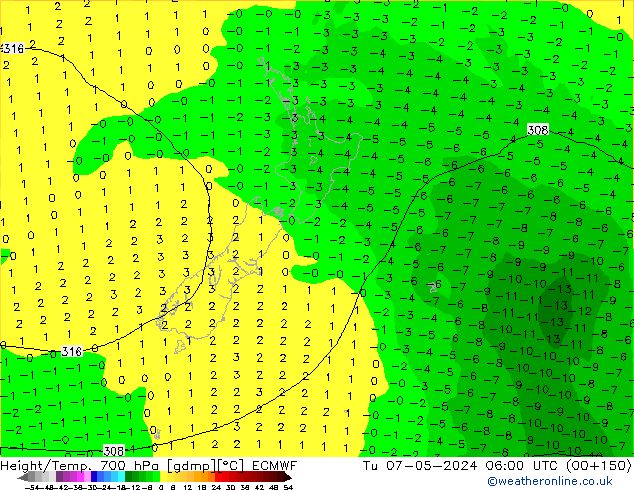 Height/Temp. 700 hPa ECMWF mar 07.05.2024 06 UTC