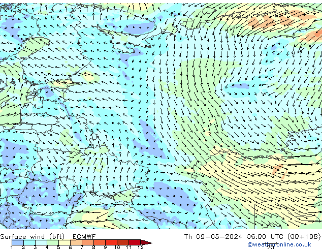 Rüzgar 10 m (bft) ECMWF Per 09.05.2024 06 UTC